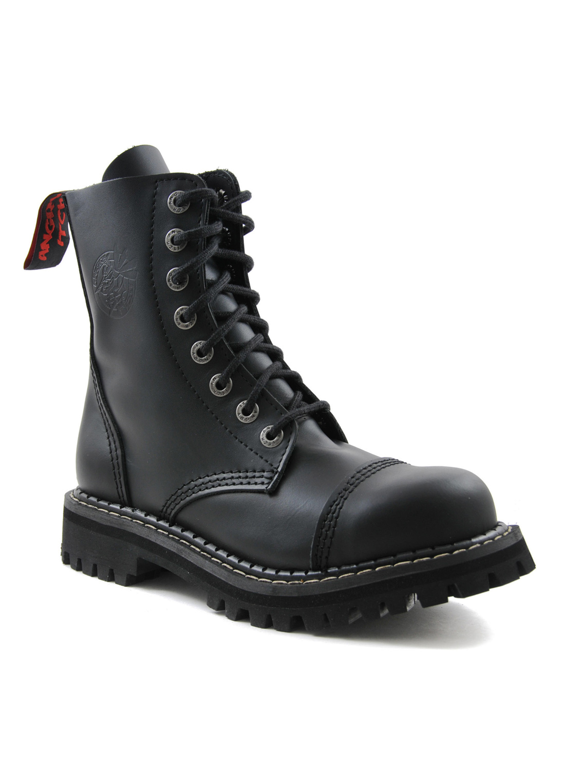 Angry Itch 8 Eye Steel Toe Boots Leather Black