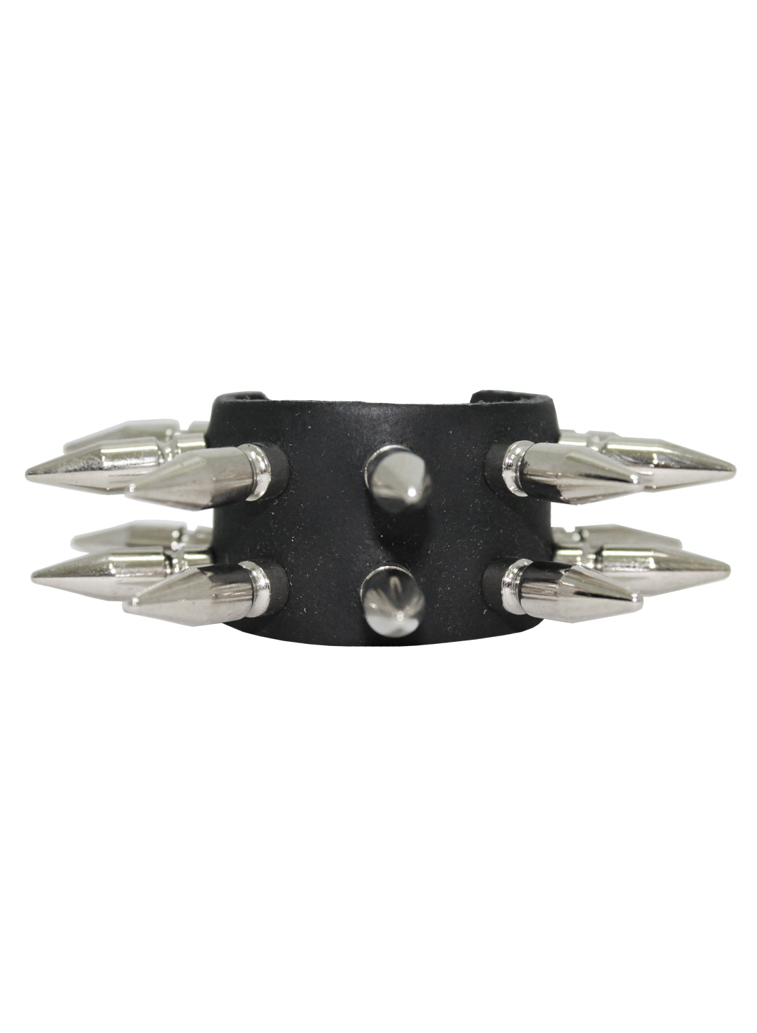 2 Row Long Spike Stud Leather Wristband