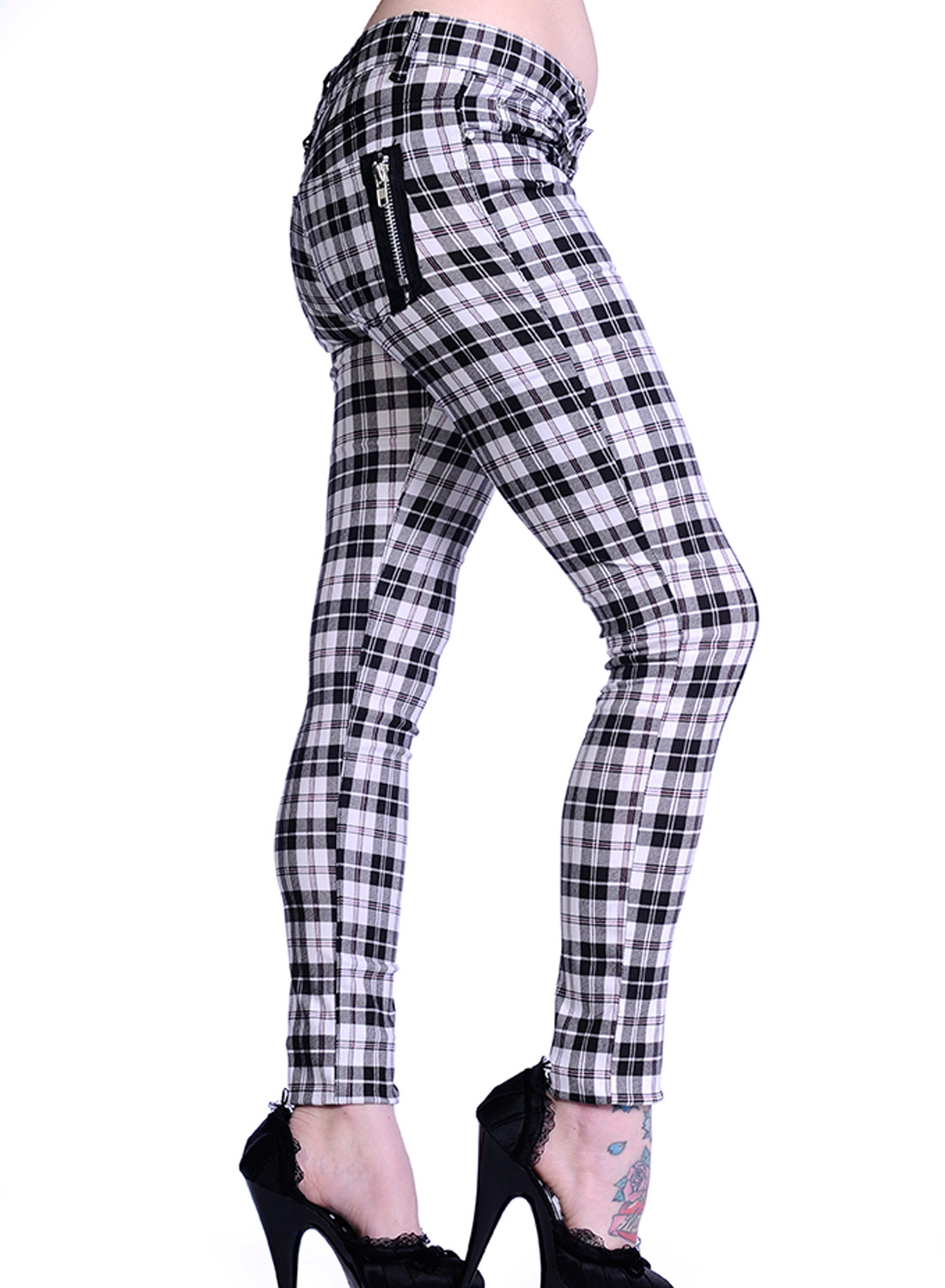 White Check Skinny Trousers