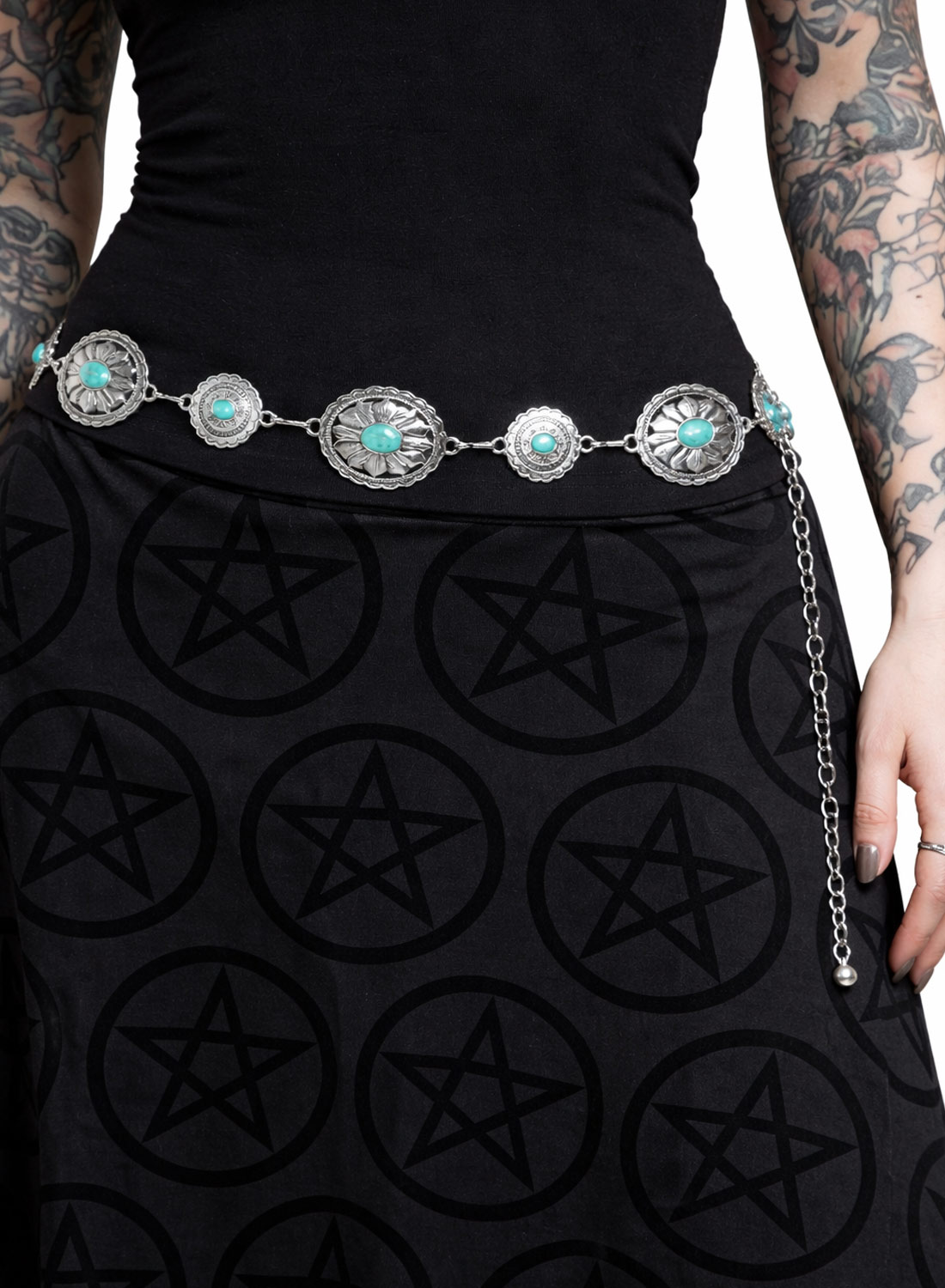 Türkiser Concho-Metallkettengürtel