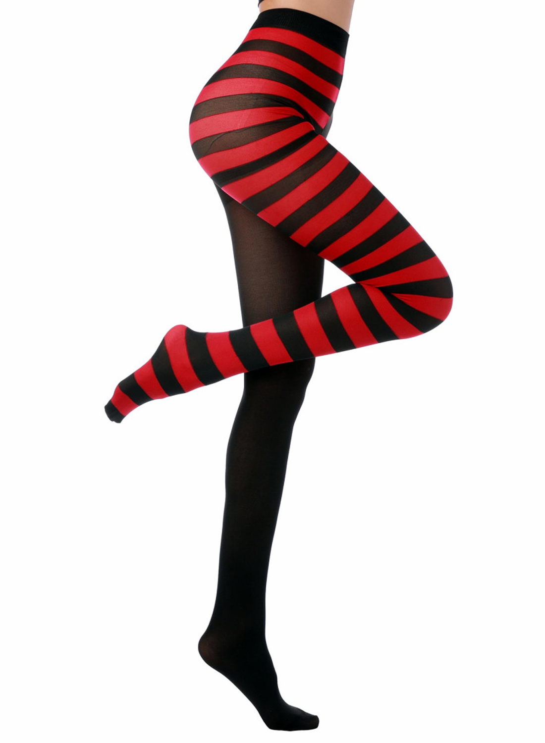 Rote Strumpfhose mit zwei Gesichtern