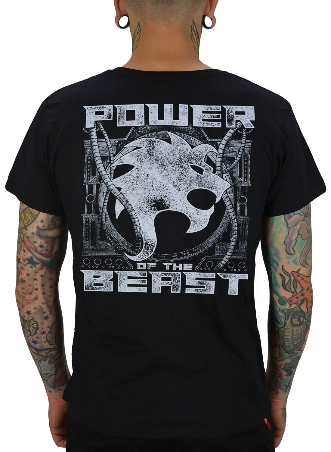 Beast In Black Power Of The Beast T-Shirt, Rückseite von Beast in Black T-Shirt mit dem Text Power of the Beast und stilisiertem Logo in Grau.