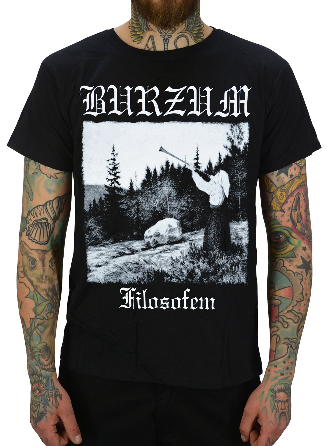 Burzum Filosofem T-Shirt schwarz mit klassischem Albummotiv und Logo.