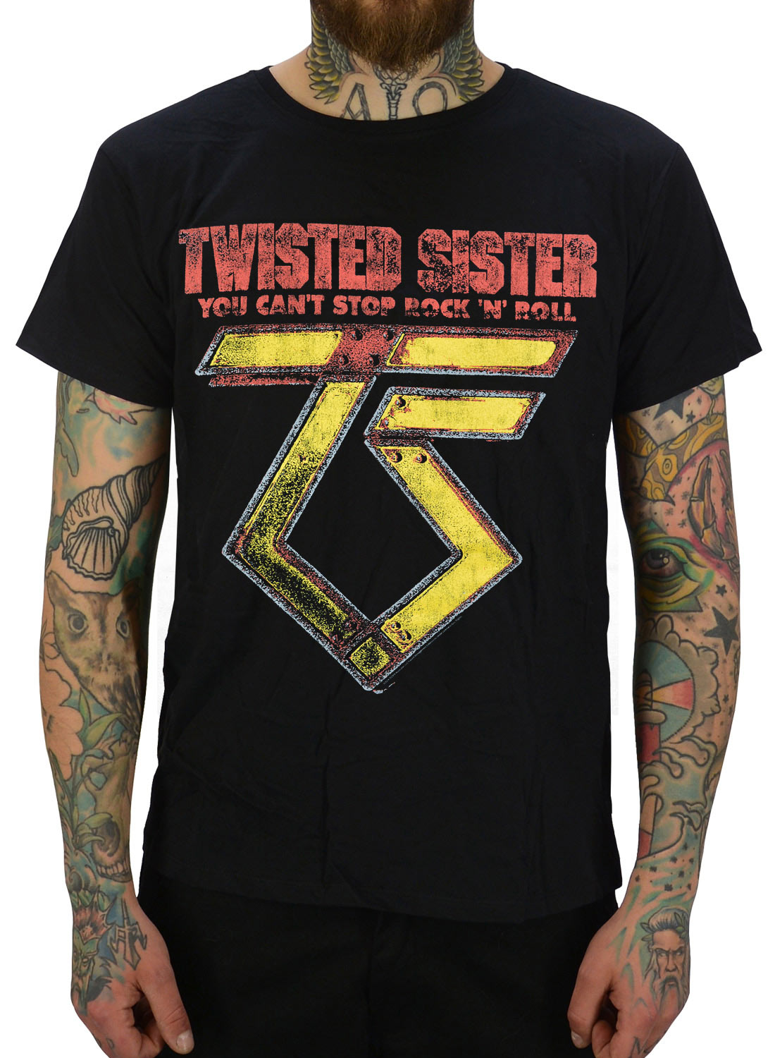 Twisted Sister You Can't Stop Rock 'N' Roll T-Shirt schwarz mit You Can't Stop Rock 'n' Roll-Text und klassischem TS-Logo.