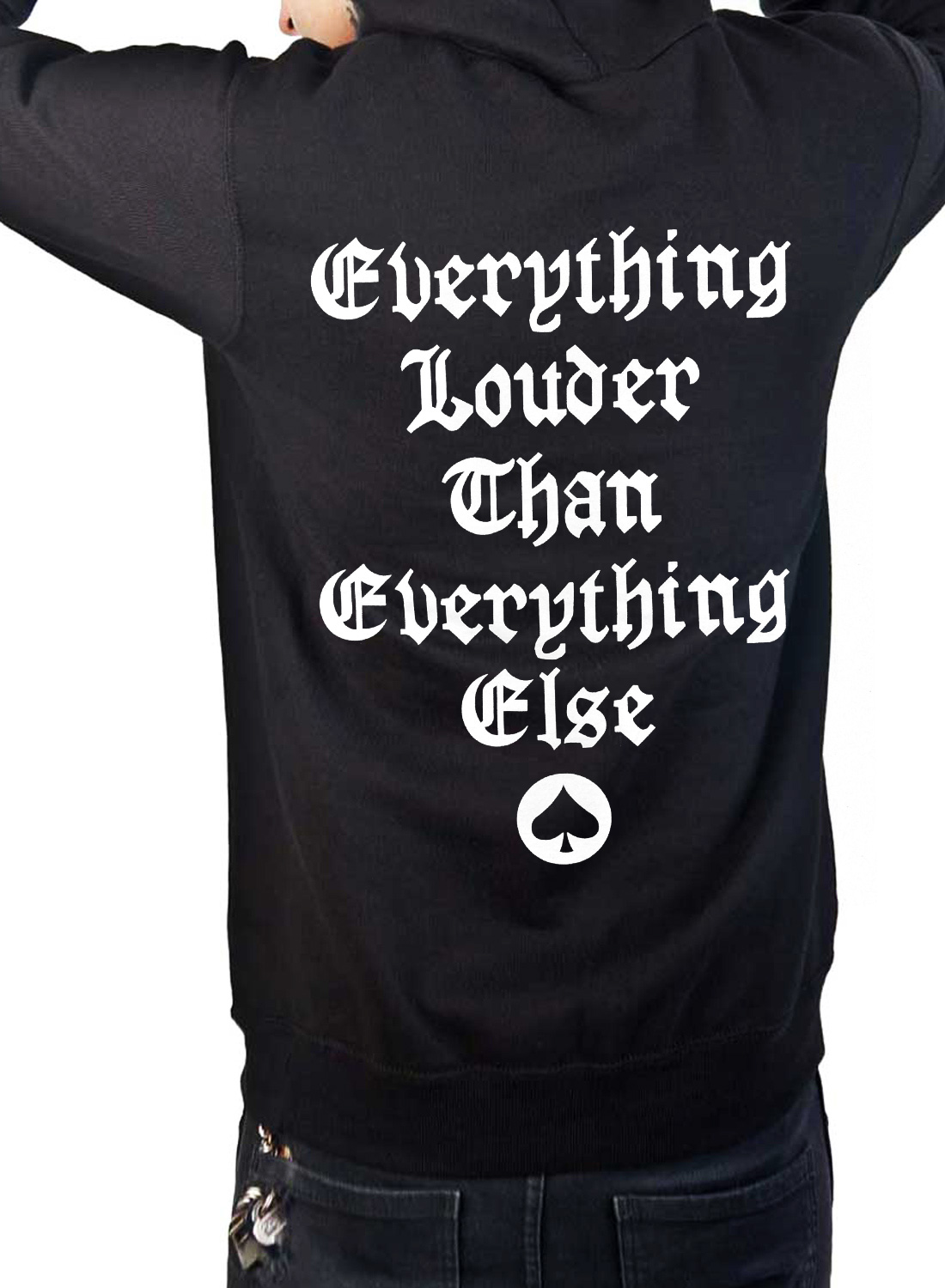 Motörhead England Zip Hoodie mit dem Text Everything Louder Than Everything Else auf der Rückseite.