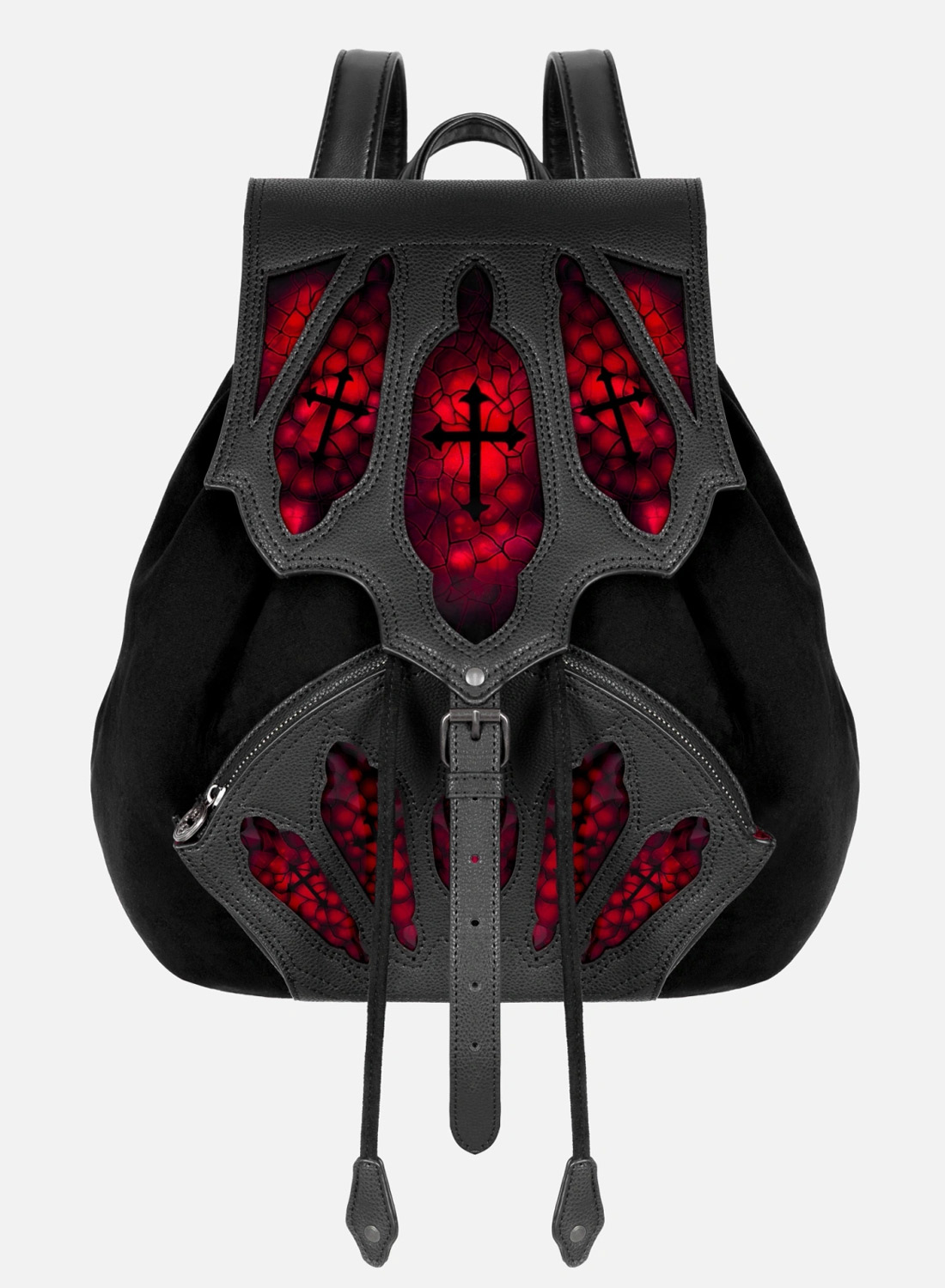 Restyle Bloodveil Schwarzer Gothic-Rucksack mit roten Kathedralenfenstern